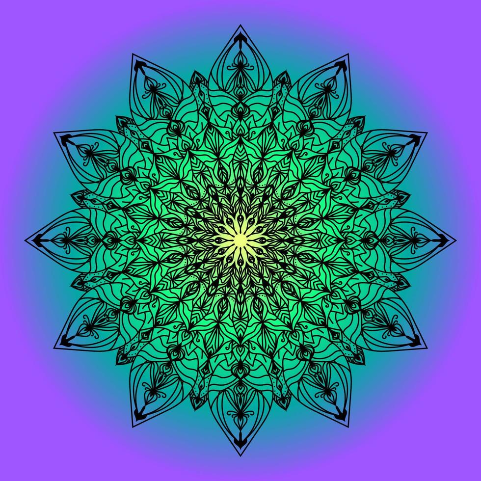 Details rundes schwarzes Mandala-Design mit Hintergrund mit Farbverlauf vektor