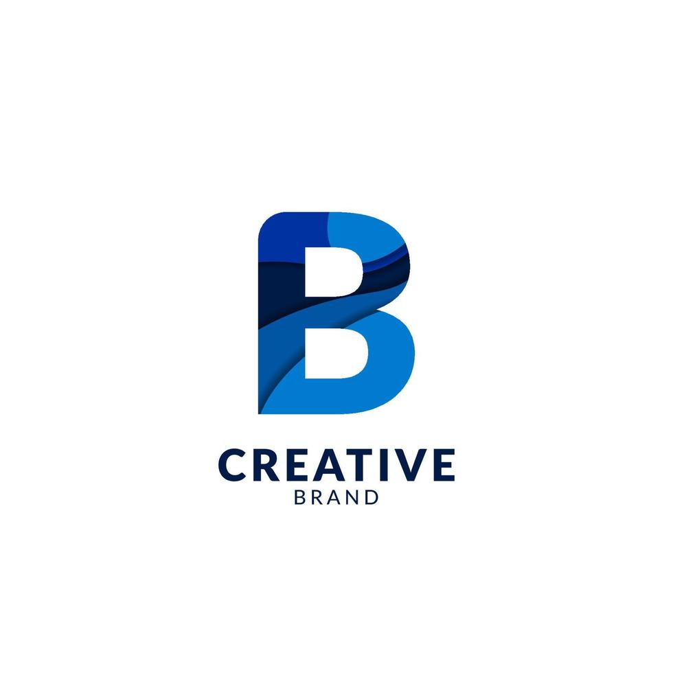 buchstabe b alphabet logo im blauen papierschnittstil modernes und trendiges kreatives design vektor