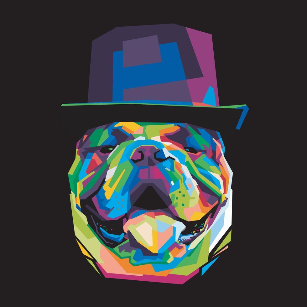 bunter bulldoggenkopf mit coolem, isoliertem hintergrund im pop-art-stil. wpap-Stil vektor