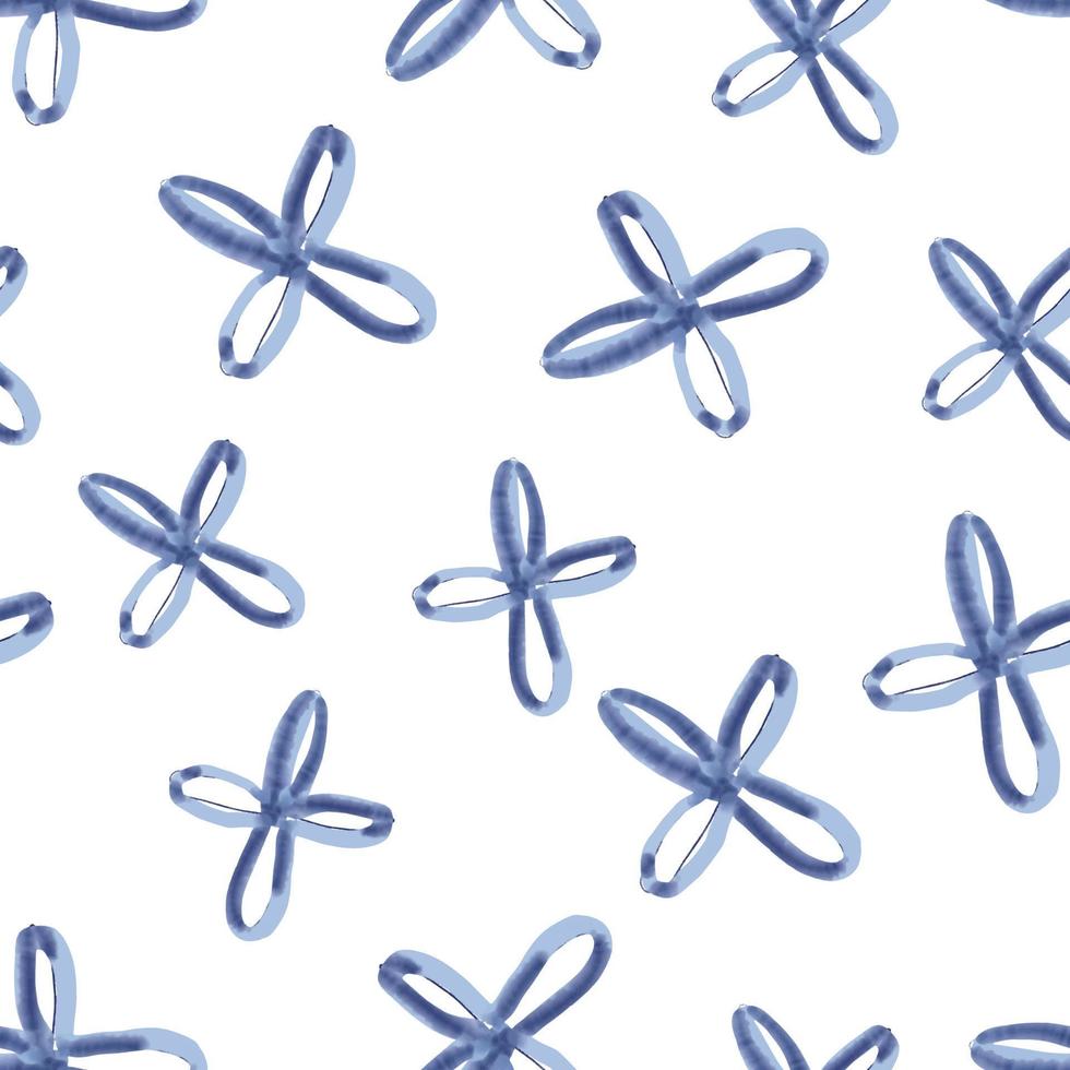 nahtloser gekritzel hand gezeichneter blauer tintenblumenmusterhintergrund, grußkarte oder stoff vektor