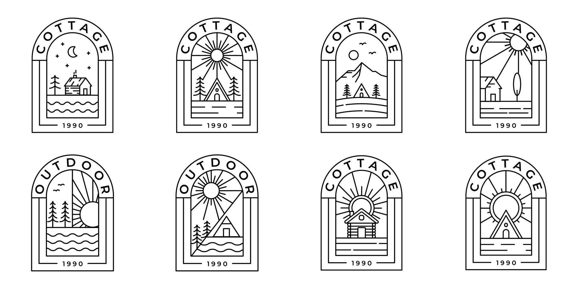 Set von Cottage-Abzeichen-Logo-Linienkunst-Vektordesign vektor
