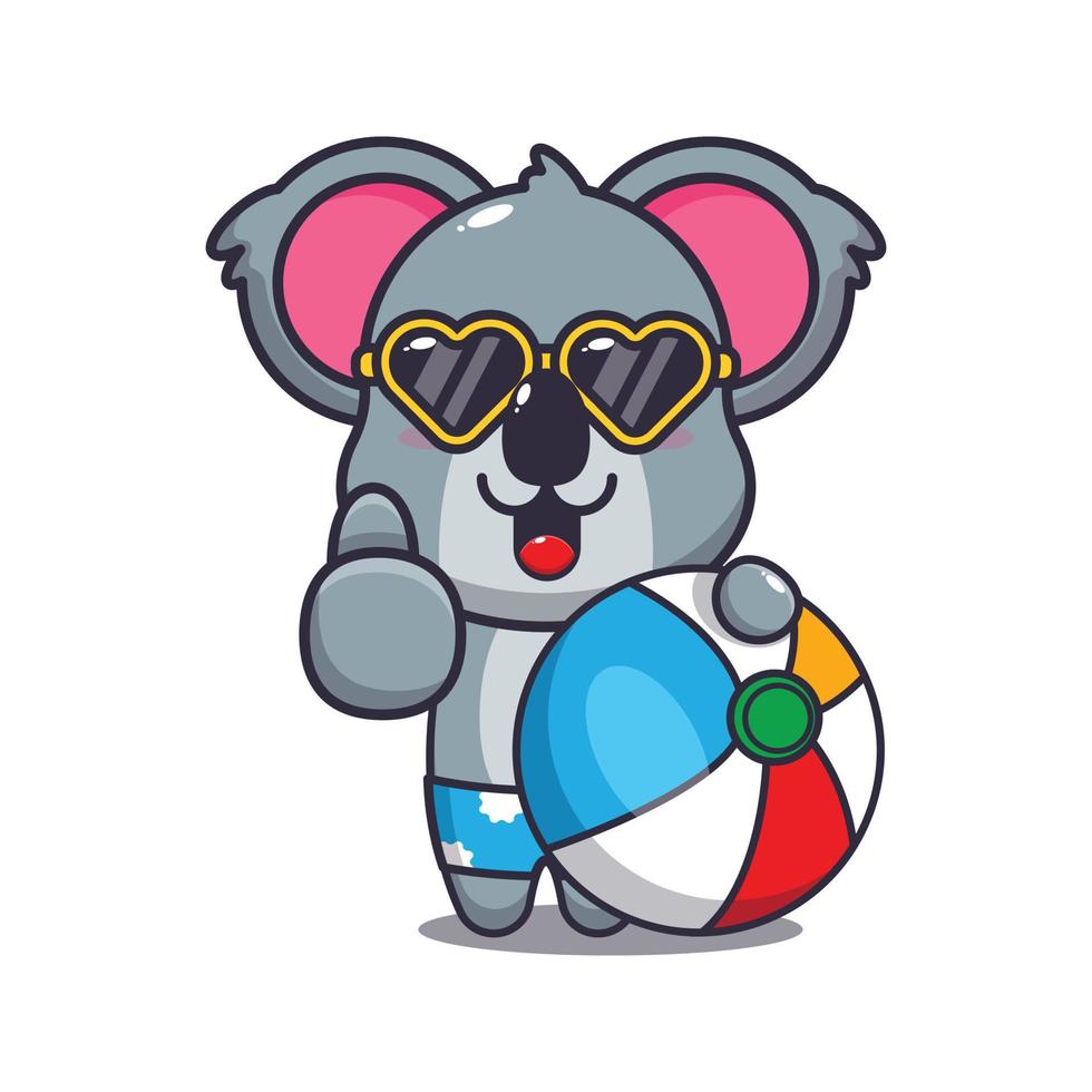 süße Koala-Zeichentrick-Maskottchen-Figur in Sonnenbrille mit Wasserball vektor