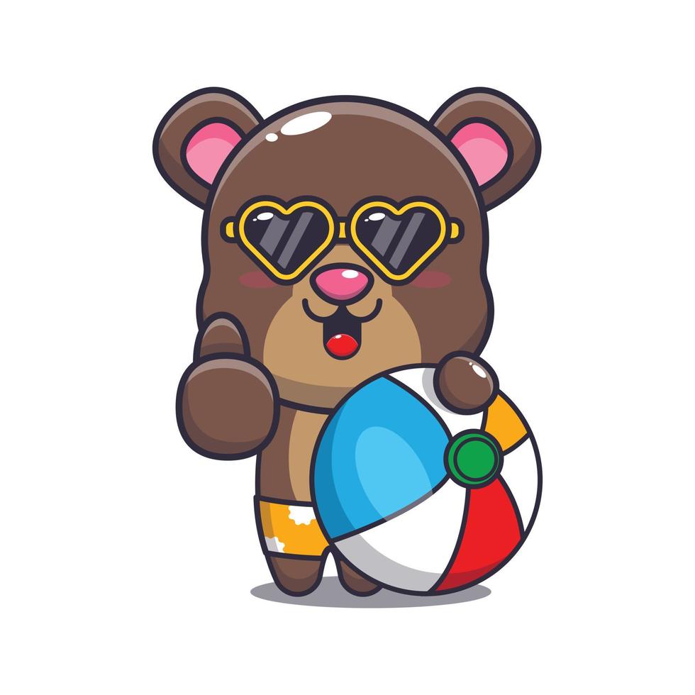 söt björn tecknad maskot karaktär med badboll vektor