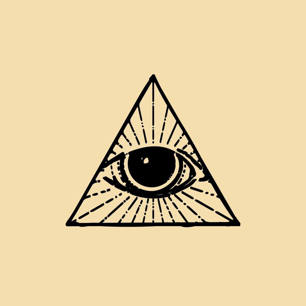 Pyramidenauge. das auge der vorsehung handgezeichnete gravur. Tattoo-Design für alle sehenden Augen. Konzept der Geheimgesellschaft. vektor