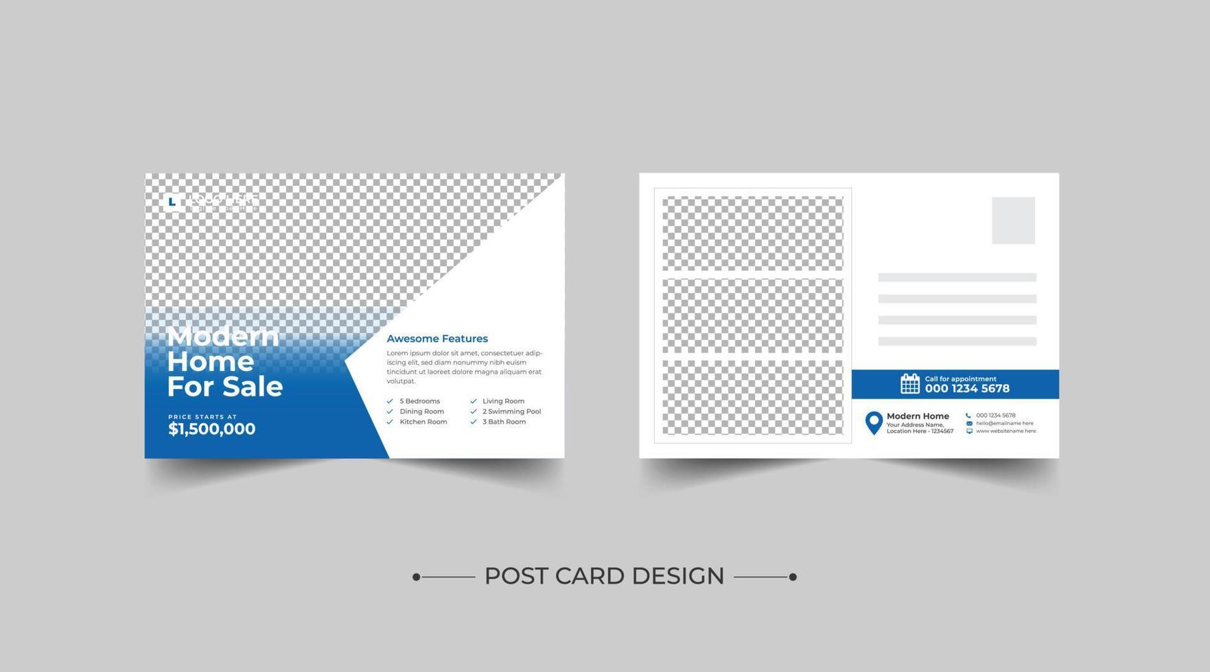 Postkartendesign für Immobilien, Ereigniskartendesign, Eddm-Vorlage für Direktwerbung, Einladungsdesign, druckfertig, moderne Postkartenvorlage für den Verkauf von Eigenheimen vektor
