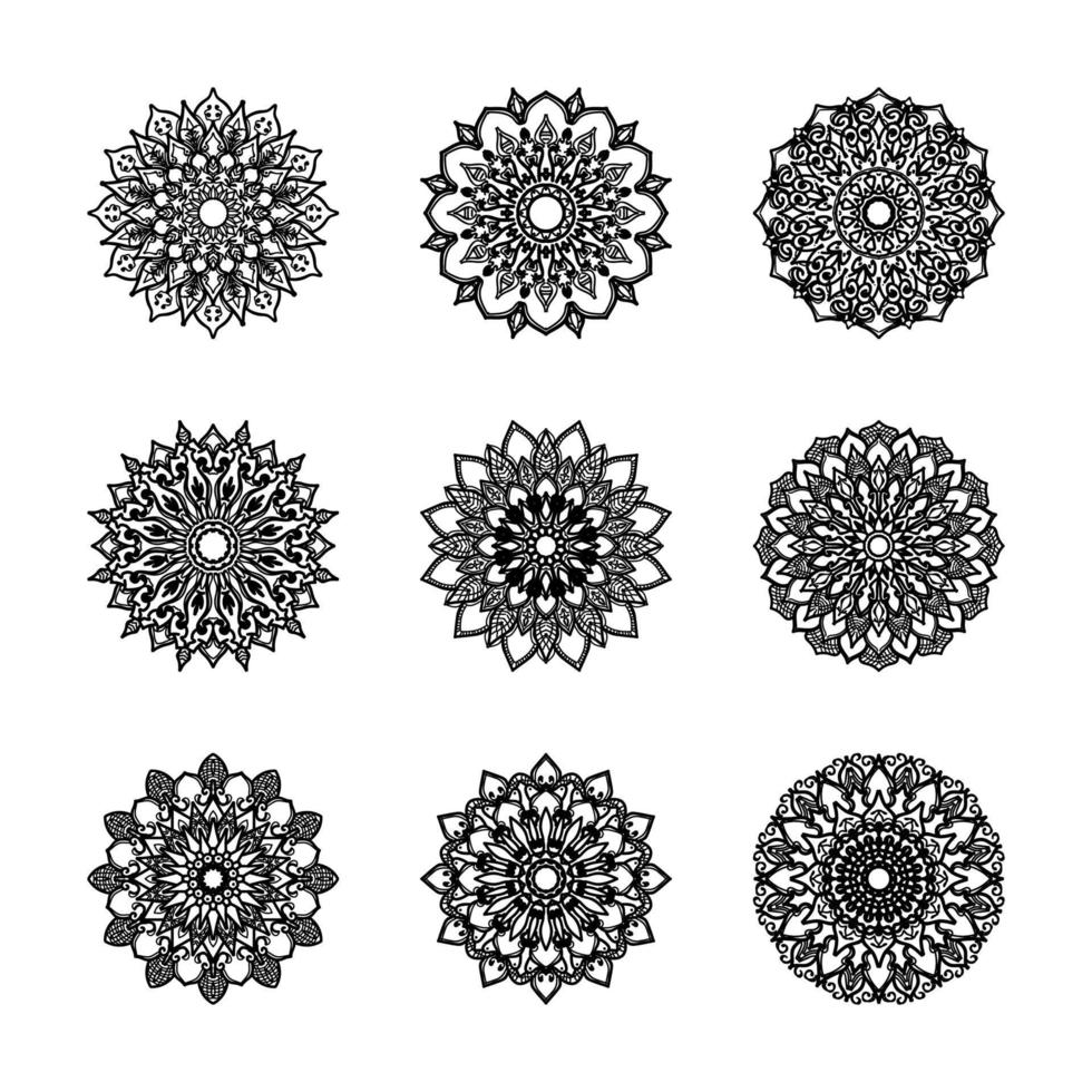 Kollektionen Kreismuster in Form eines Mandalas für Henna, Mehndi, Tattoos. Malbuch Seite. vektor