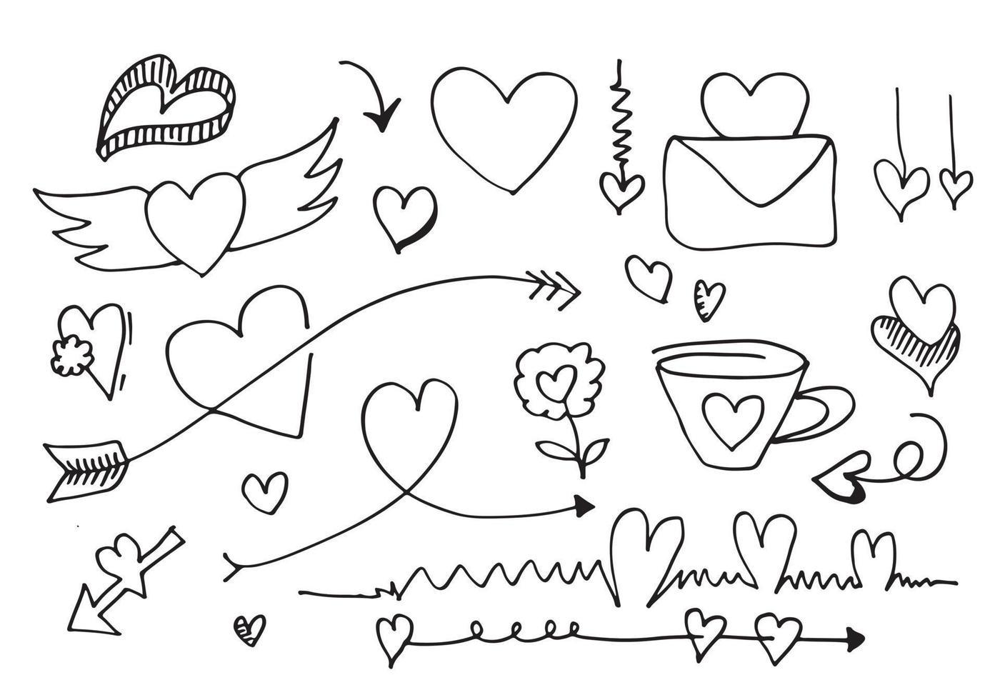 Satz von Liebe. Handzeichnung. Doodle-Stil. für Ihre Gestaltung. vektor