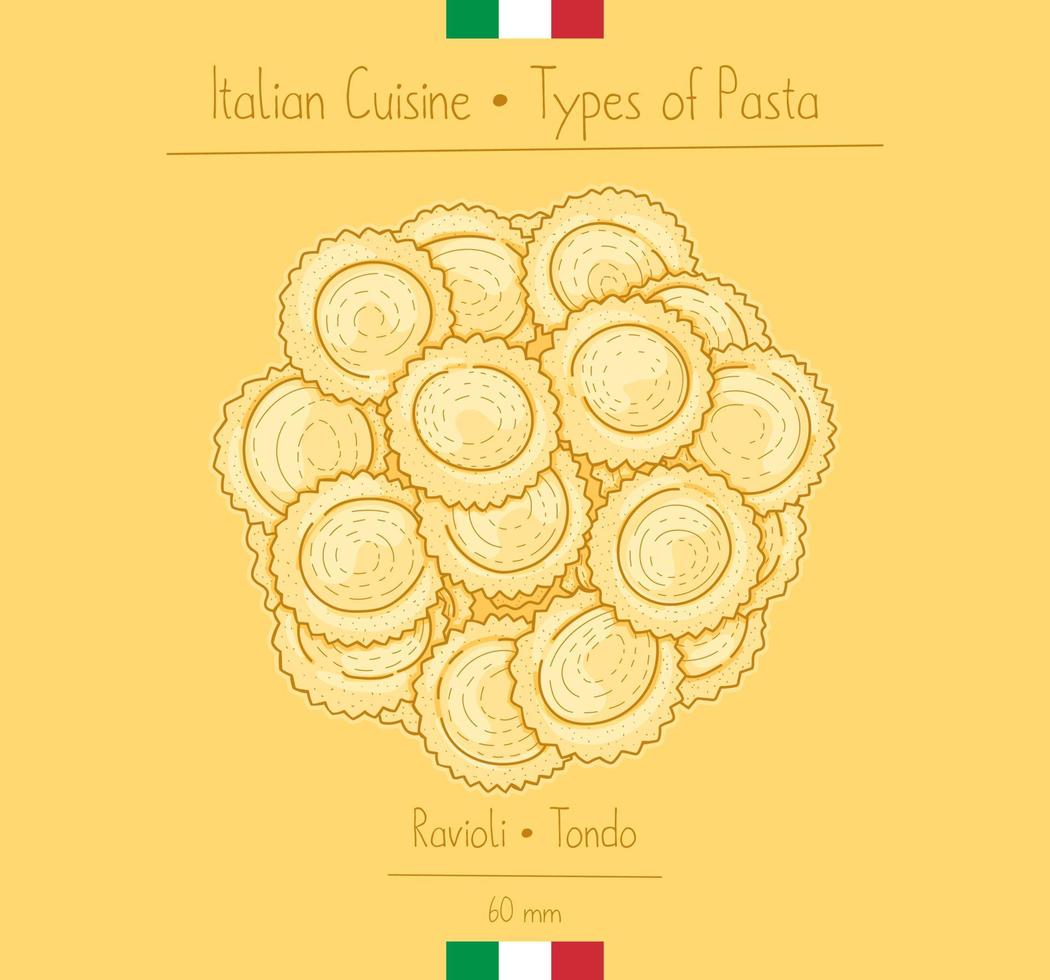 kreisförmige Nudeln des italienischen Essens mit Füllung alias Ravioli-Tondo, das Illustration im Weinlesestil skizziert vektor