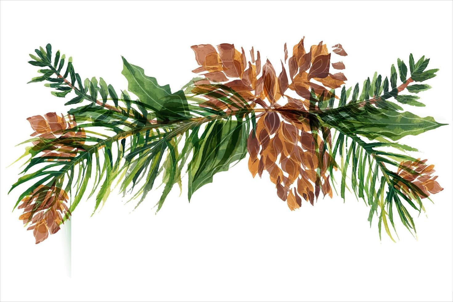 weihnachtsblumenvignette mit tannenbaumkegeln und zweigen. dekorvignette für süße weihnachts- und neujahrsgrüße und einladungen vektor