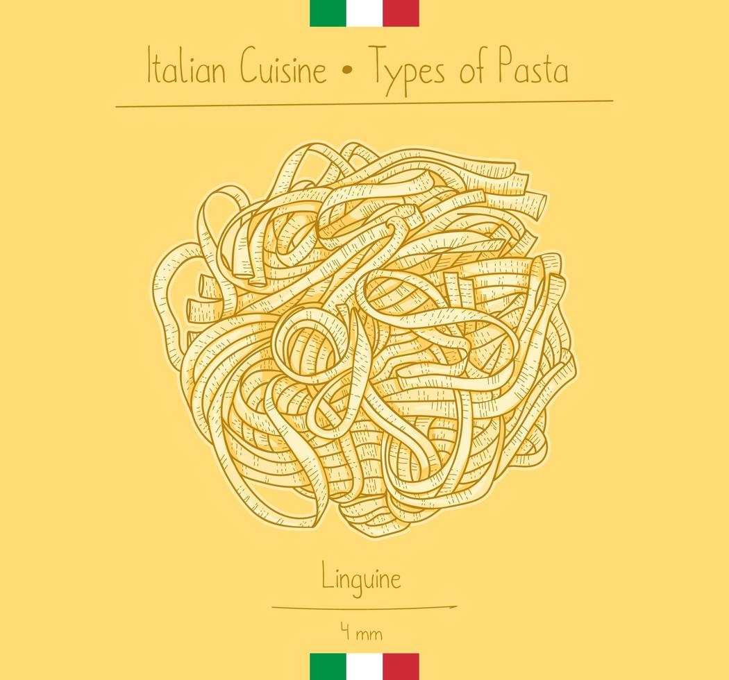 italiensk mat linguine pasta, skissa illustration i vintage stil vektor