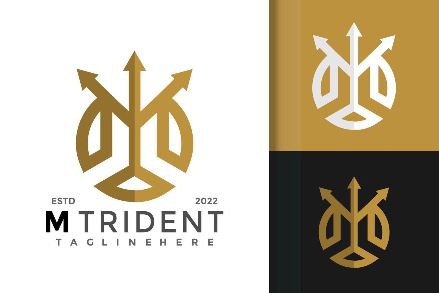 bokstaven m trident logotyp design vektor mall