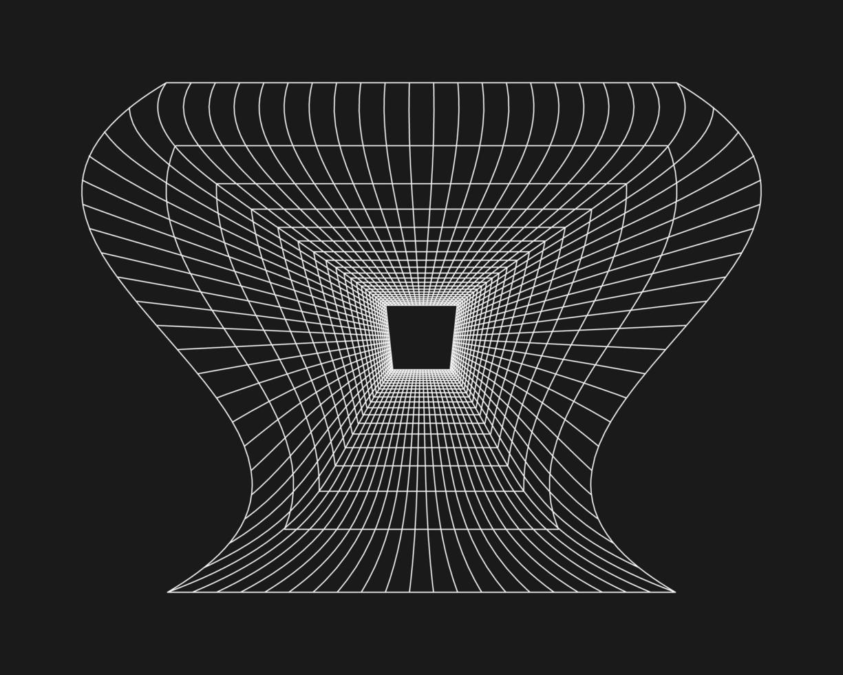 Cyber Grid, Retro-Punk-Perspektive rechteckiger Tunnel. Rastertunnelgeometrie auf schwarzem Hintergrund. Vektor-Illustration. vektor