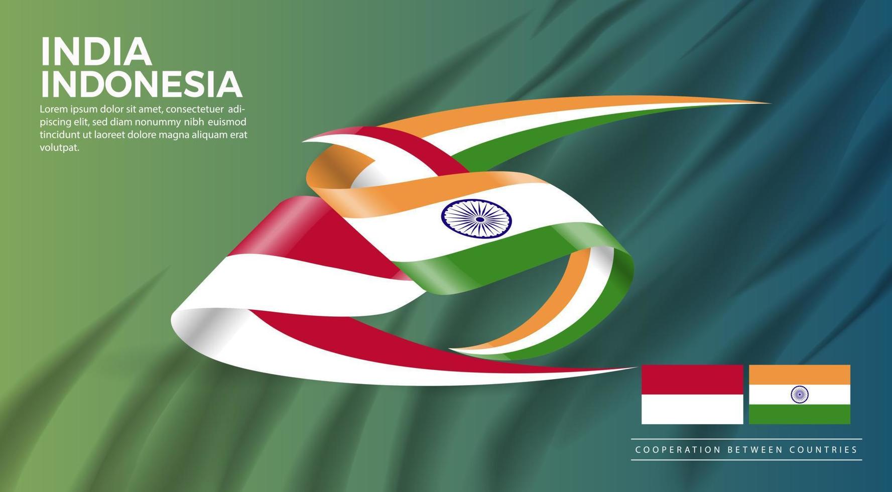 indonesien och Indien flagga affisch. realistisk land flagga stil ritning vektor