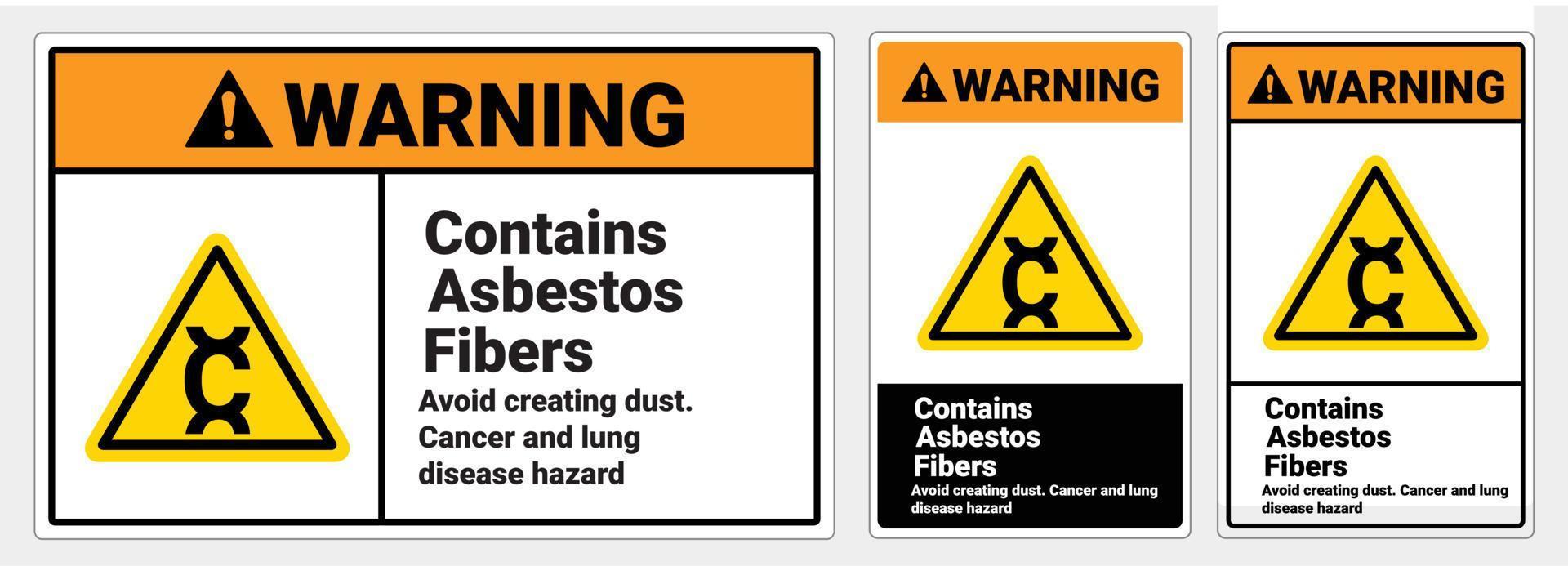 Sicherheitszeichen enthält Warnzeichen für Asbestfasern. Gefahrenzeichen. Symbolabbildung. Osha- und Ansi-Standard vektor