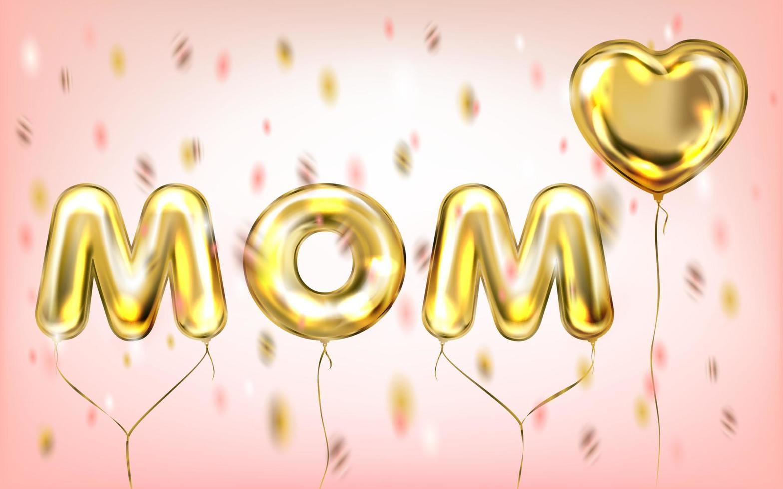 mamma älskar bokstäver av folie gyllene ballonger i rosa konfetti vektor