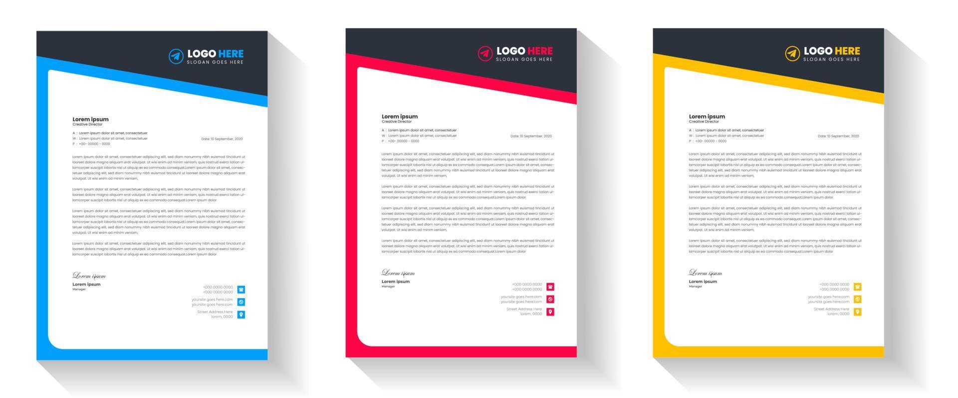 företags moderna företag brevpapper designmall med gul, blå och röd färg. kreativ modern designmall för brevpapper för ditt projekt. brevhuvud, brevpapper, business brevpapper design. vektor