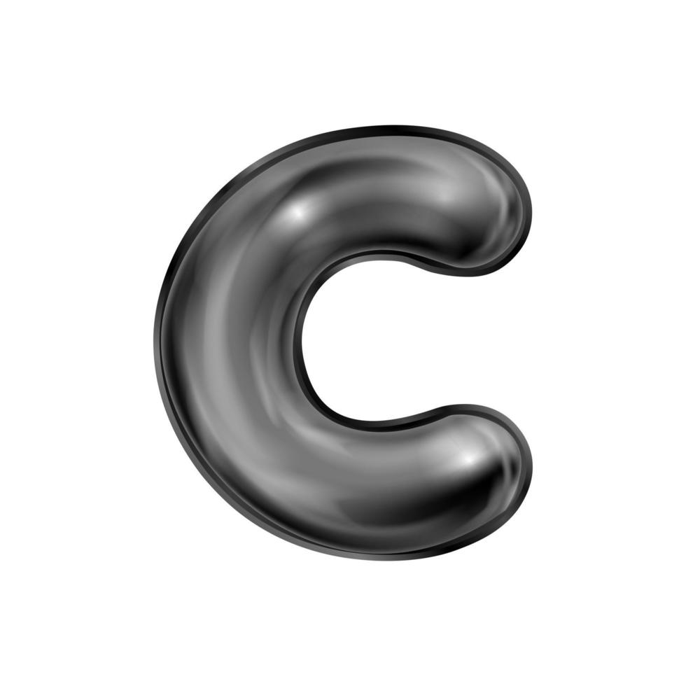 schwarzes Latex aufgeblasenes Alphabetsymbol, isolierter Buchstabe c vektor