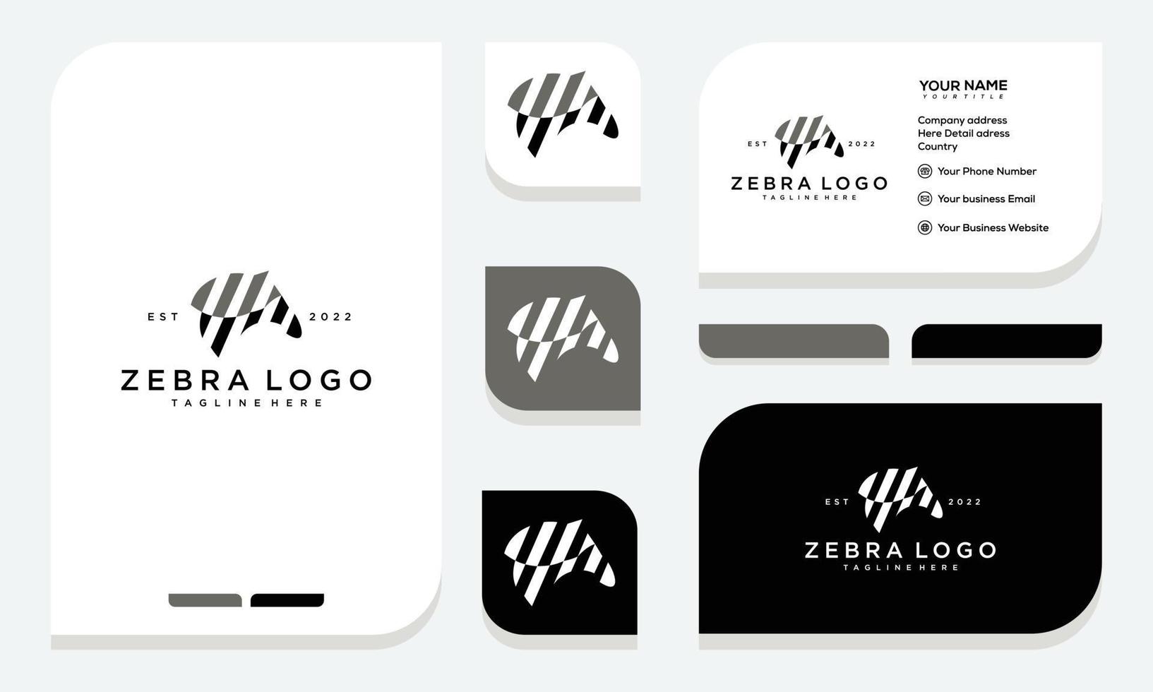 Zebra logotyp design. vitt djur med svarta stripes.logo design och visitkort vektor