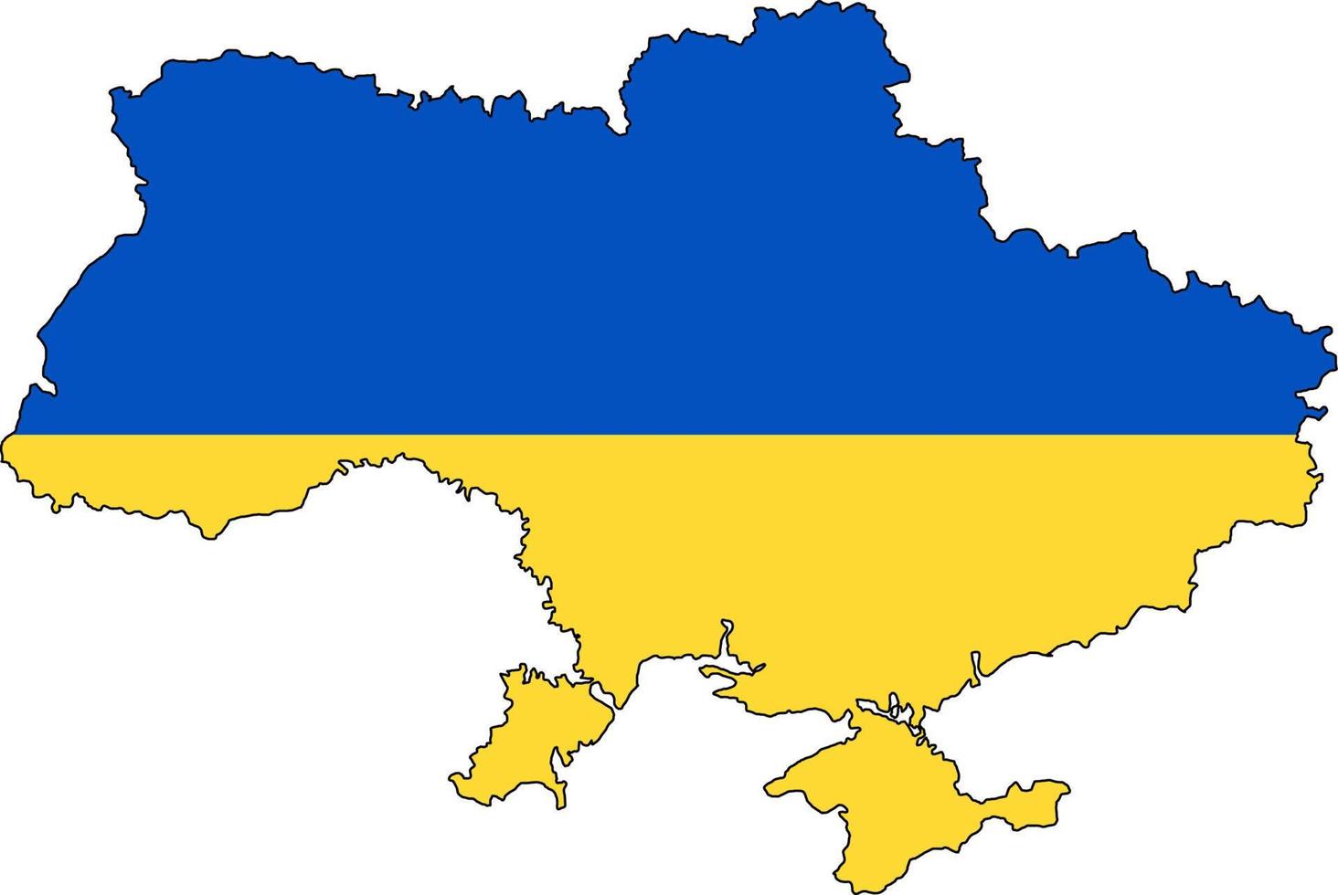 ukrainska landskarta. ukrainska flaggans färger. territorium gränsar till crimea. blå och gul vektorillustration. vektor