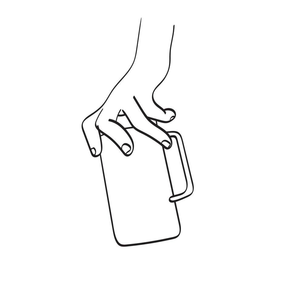 line art närbild hand som håller mugg illustration vektor handritad isolerad på vit bakgrund