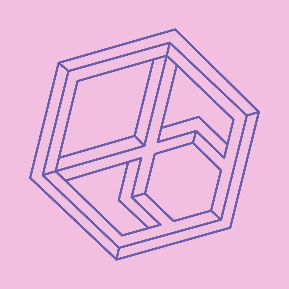 Logo für optische Täuschung. unmögliche Formen. Heilige Geometriefigur. abstrakte ewige geometrische objekte. unmögliche endlose Umrissform. optische Kunst. unmögliche Geometrieform auf rosa Hintergrund. vektor