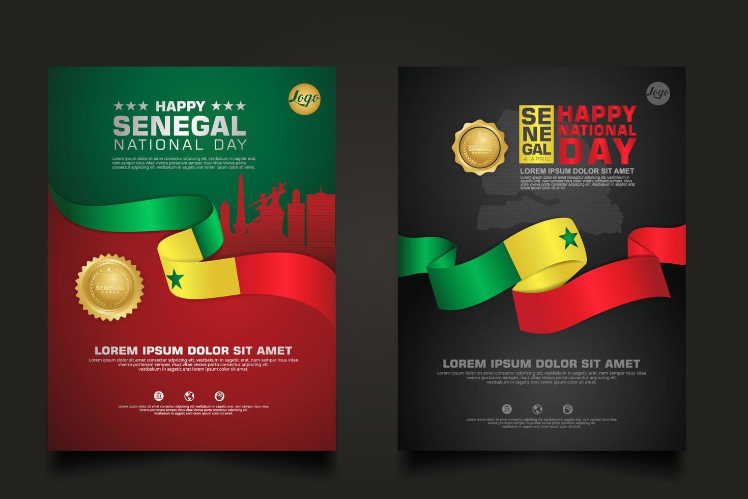 Set Poster Promotions Senegal Happy Republic Day Hintergrundvorlage. vektor