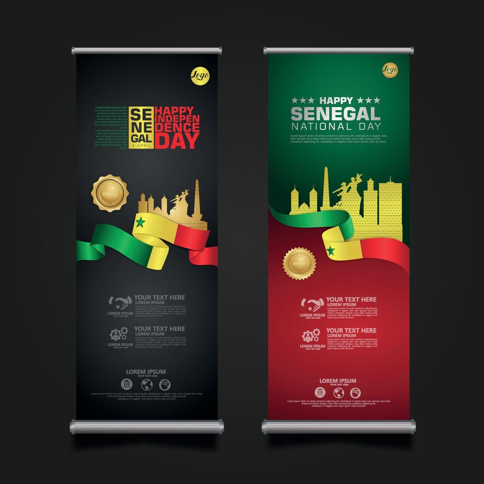 set roll up banner promotions senegal happy republic day hintergrundvorlage vektor