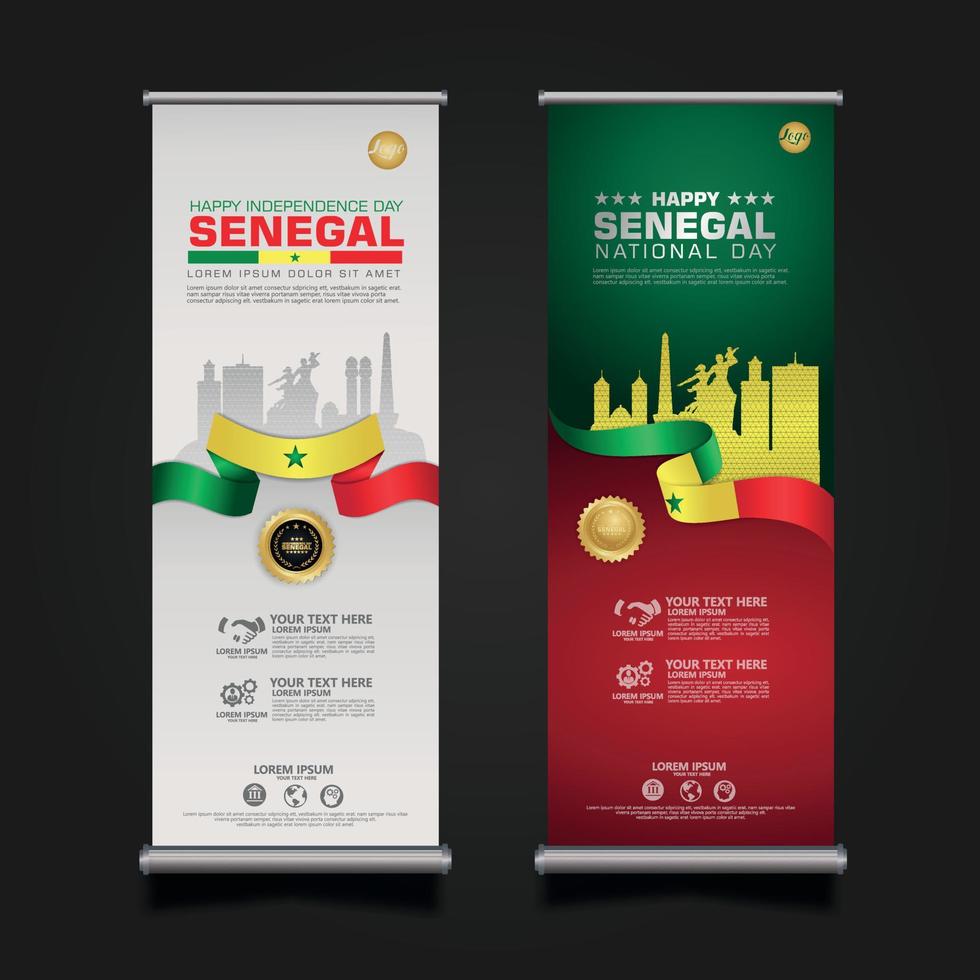 set roll up banner promotions senegal happy republic day hintergrundvorlage vektor