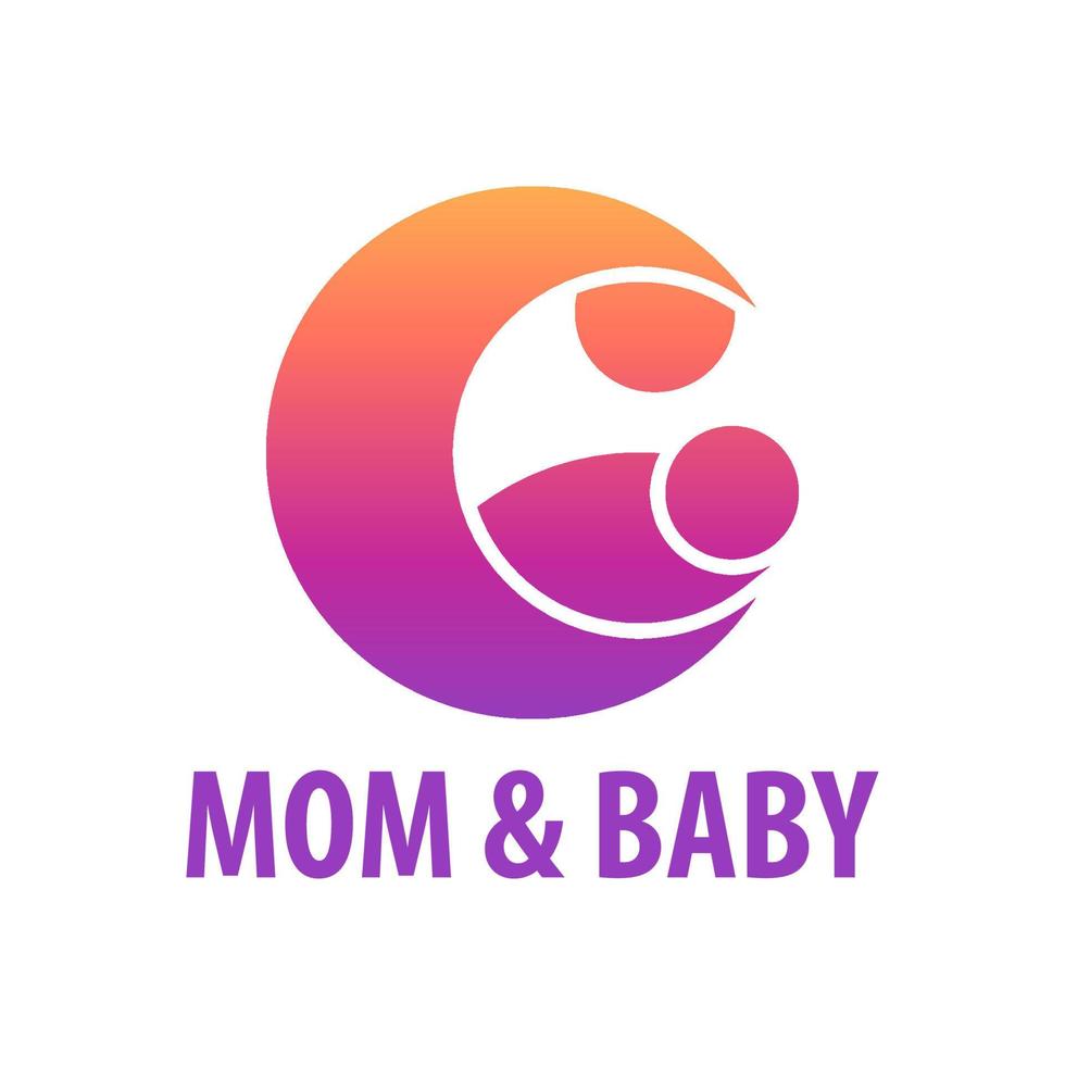 Silhouette der Mutter und des Babys in einem Kreis, der einer Mondsichel ähnelt, für ein Firmenlogo oder -symbol vektor
