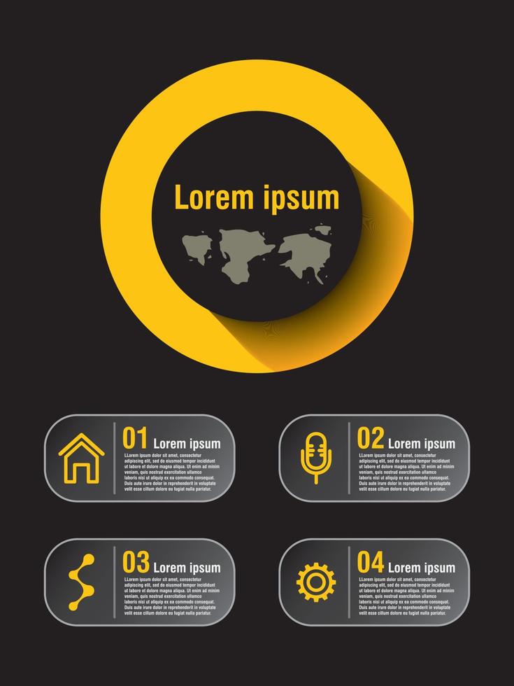 information infographic gul cirkel på svart bakgrund vektor