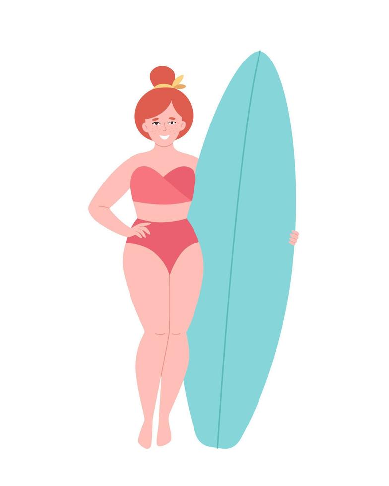 kvinna med surfbräda. sommaraktivitet, sommartid, surfing. Hej sommar. sommarsemester vektor