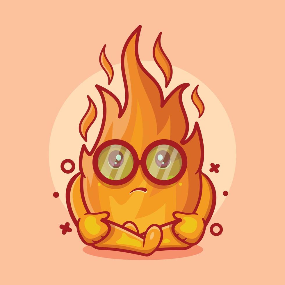 söt eld flamma karaktär maskot med sorgligt uttryck isolerade tecknade i platt stil design vektor