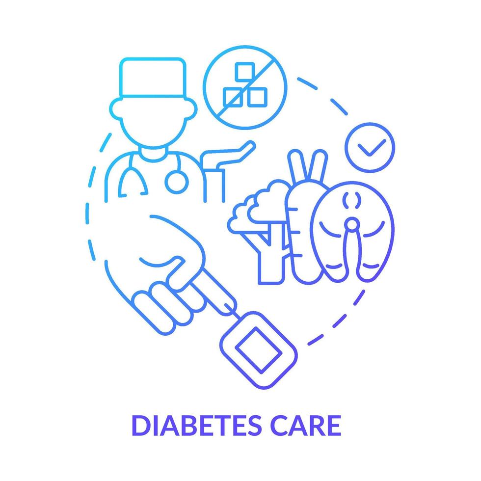 Symbol für blaues Verlaufskonzept der Diabetesversorgung. Behandlung chronischer Erkrankungen. Medizinisches Zentrum Service abstrakte Idee dünne Linie Illustration. isolierte Umrisszeichnung. vektor