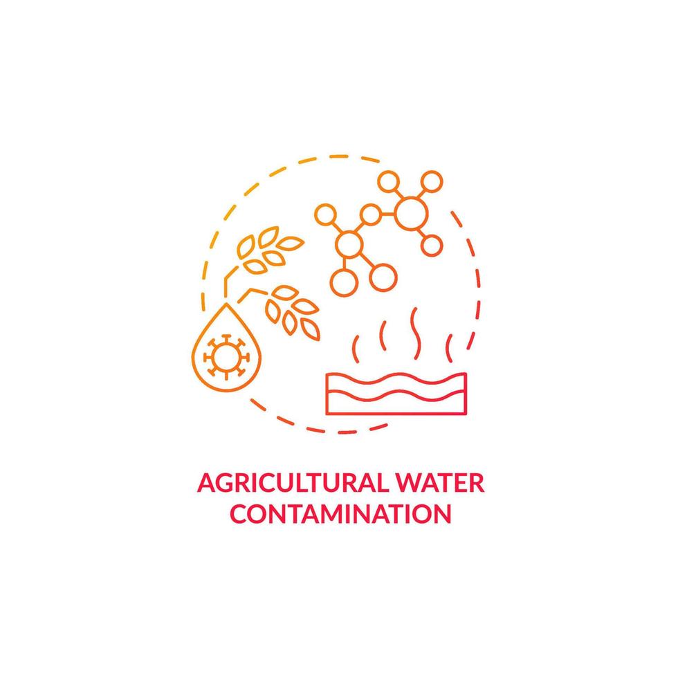 jordbruksvatten förorening röd gradient koncept ikon. vattenföroreningar typ abstrakt idé tunn linje illustration. gödselmedel för industriella grödor. isolerade konturritning. vektor