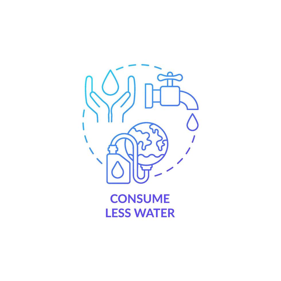 konsumera mindre vatten blå gradient konceptikon. vatten skydd praxis abstrakt idé tunn linje illustration. minska vattenanvändningen. isolerade konturritning. vektor