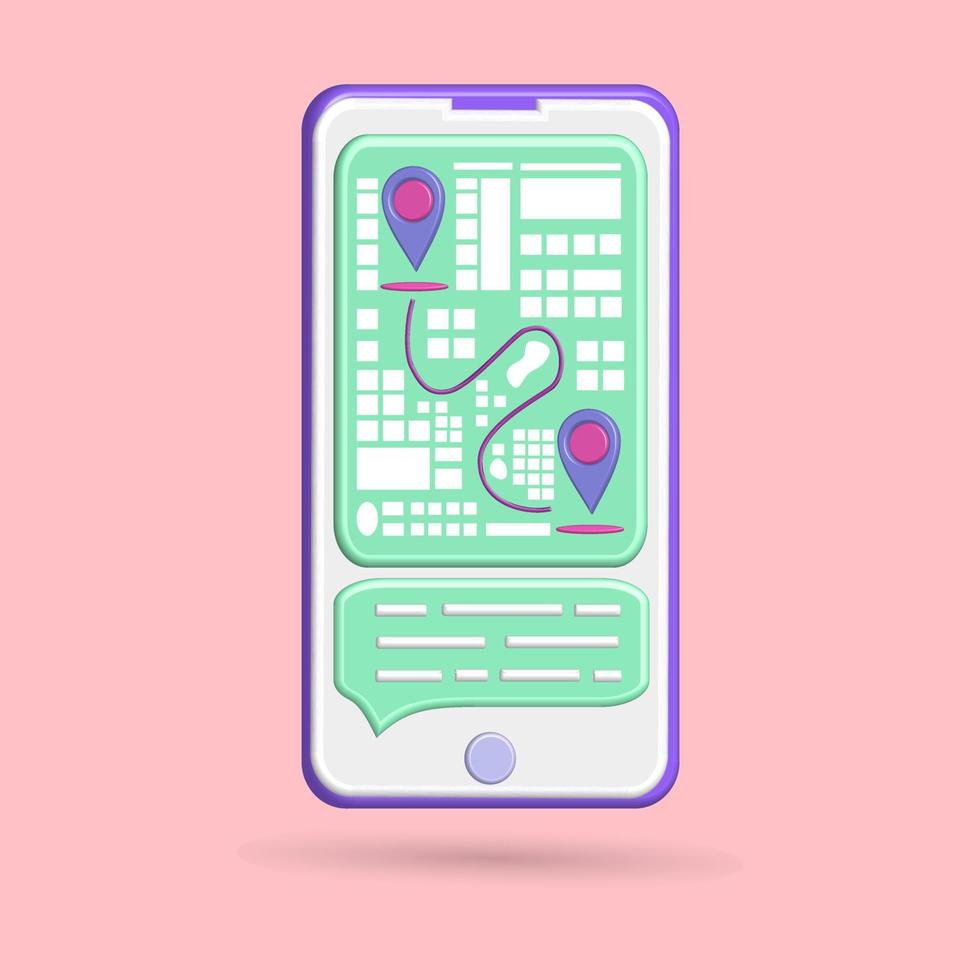 3D-Symbolvektor zum Teilen des Standorts auf Karten oder beim Chatten in sozialen Medien, mit grünen, blauen und roten Farben und rosa Hintergrund vektor