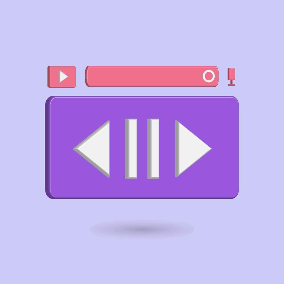 3D-Media-Player-Schaltflächensymbol-Vektorillustration mit Wiedergabe, Pause, Wiedergabe und Suche. am besten für Ihre Immobilienbilder vektor