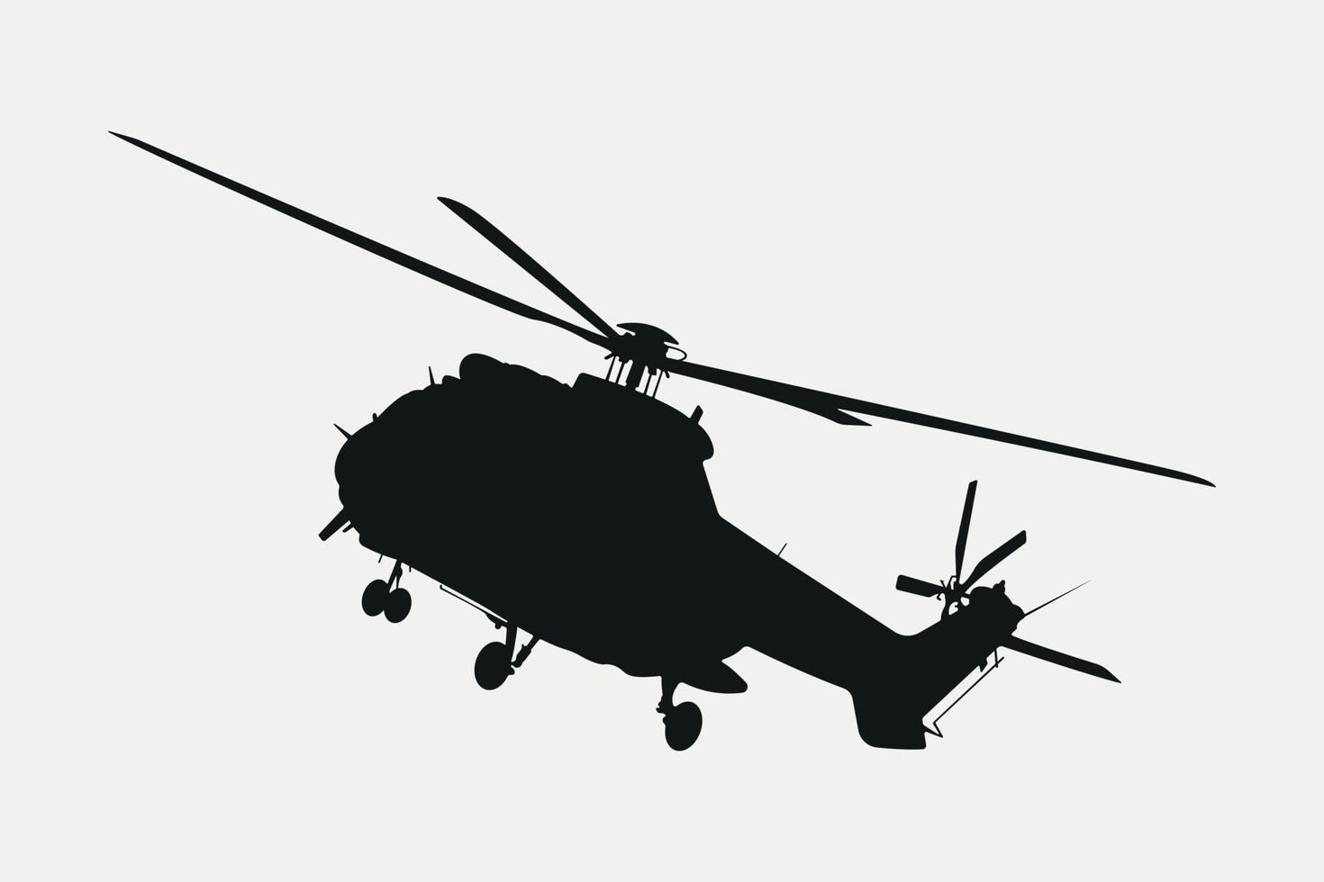 Kampfsuch- und Rettungshubschraubersilhouette, Armeeflugzeugillustration. vektor