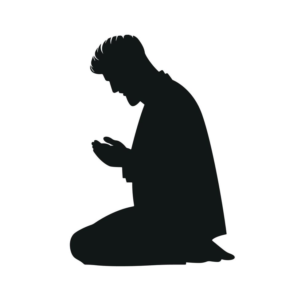 muslimsk man ber att göra bön siluett illustration. vektor