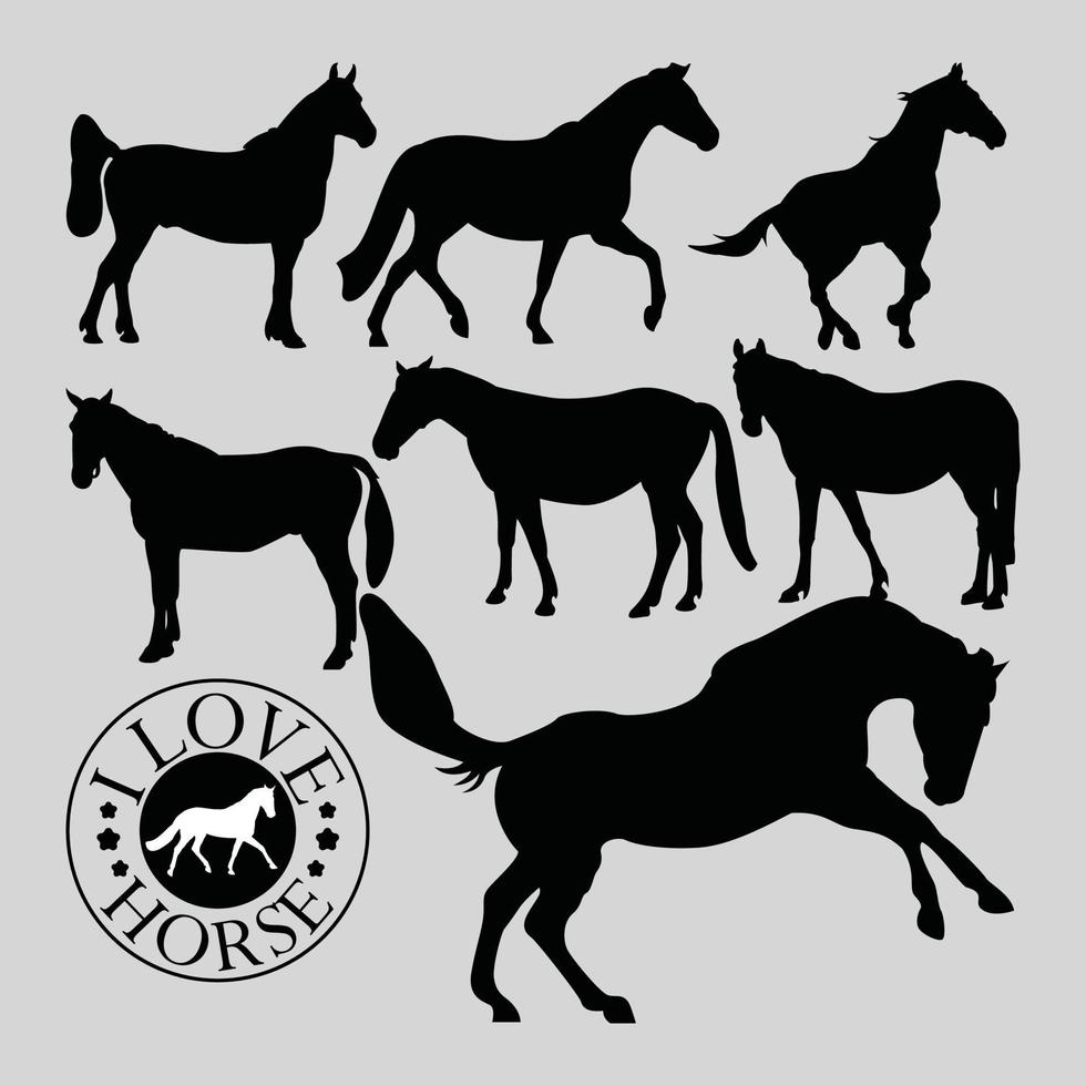hästar isolerade på svart vektor siluett