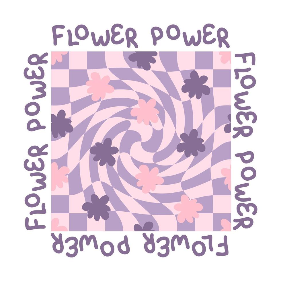 flower power slogangrafik med groovy blommor för t-shirt, textil och tryck. vektor