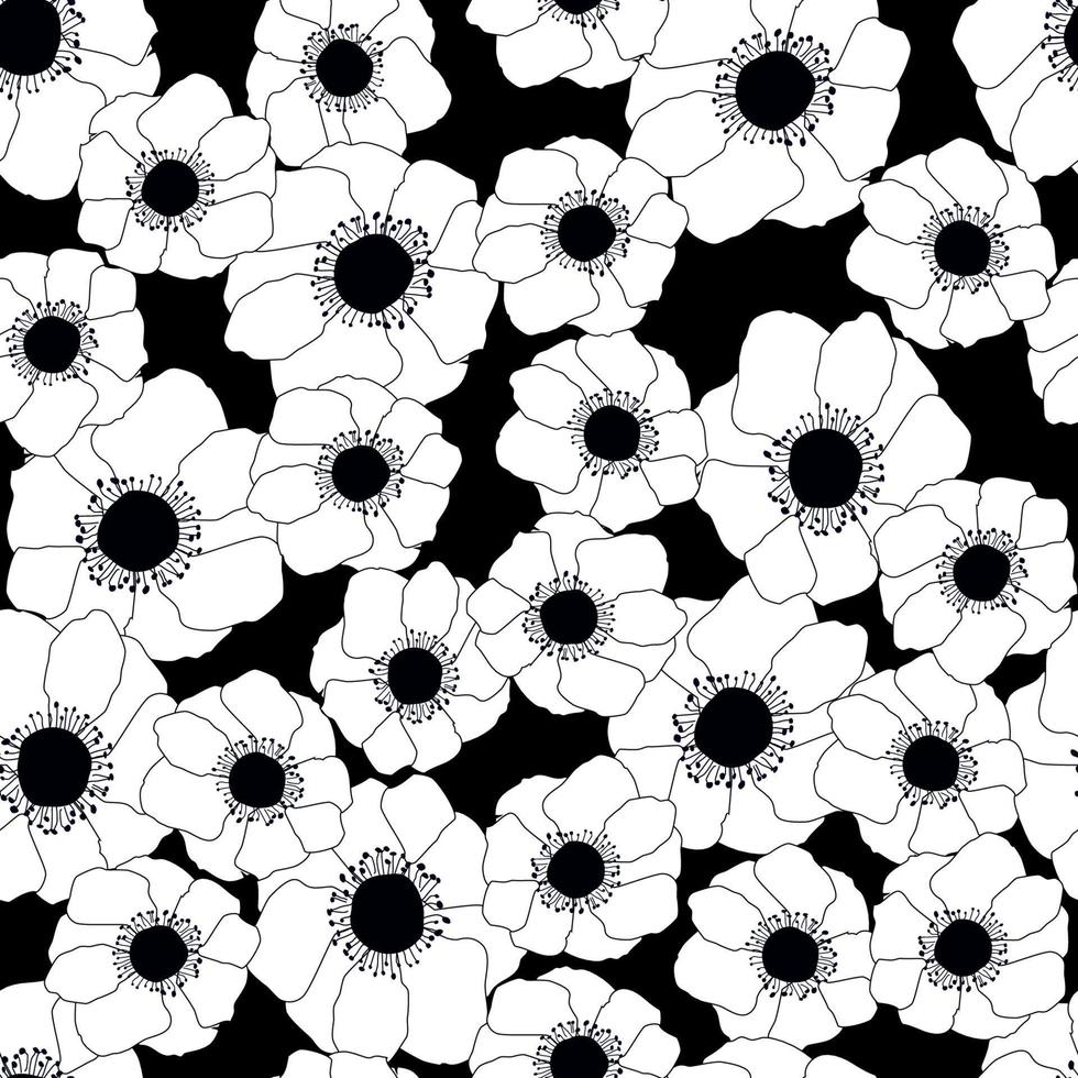 anemone mönster anemone blommor seamless mönster på svart bakgrund. botaniska blommor prydnad. vektor