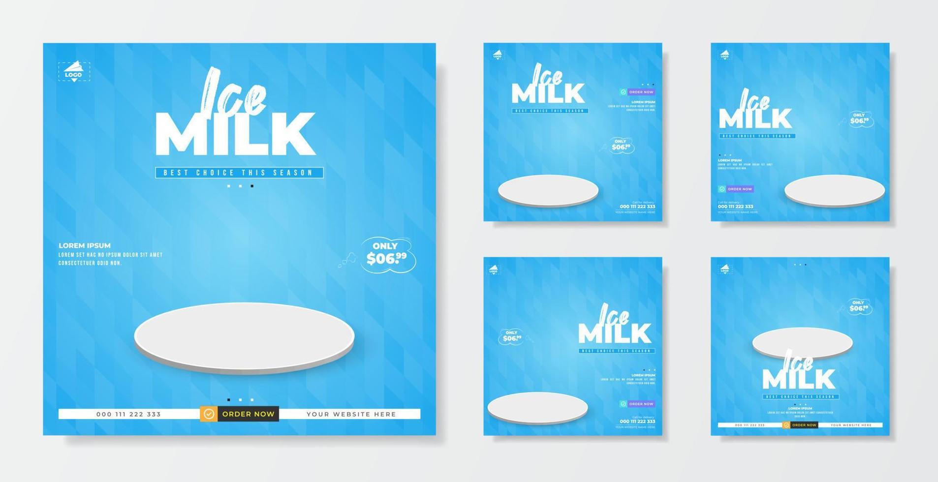 ice milk promotion försäljningsmall för inlägg på sociala medier vektor