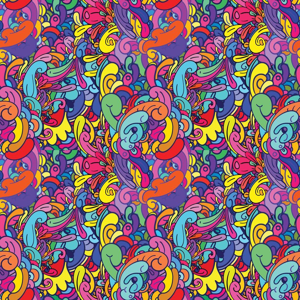 nahtloser psychedelischer bunter Vektor handgezeichneter Doodle-Illustrationshintergrund für Poster und Banner