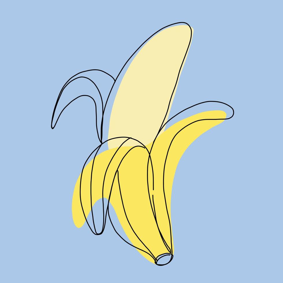 enkelhet banan frukt frihand kontinuerlig linjeritning platt design. vektor