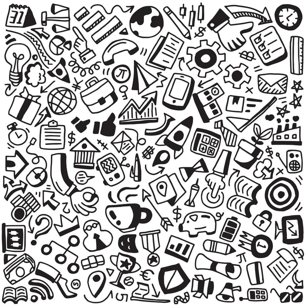 business doodle element vektor illustration. uppsättning av handritade färska teknikföretag symboler och ikoner.