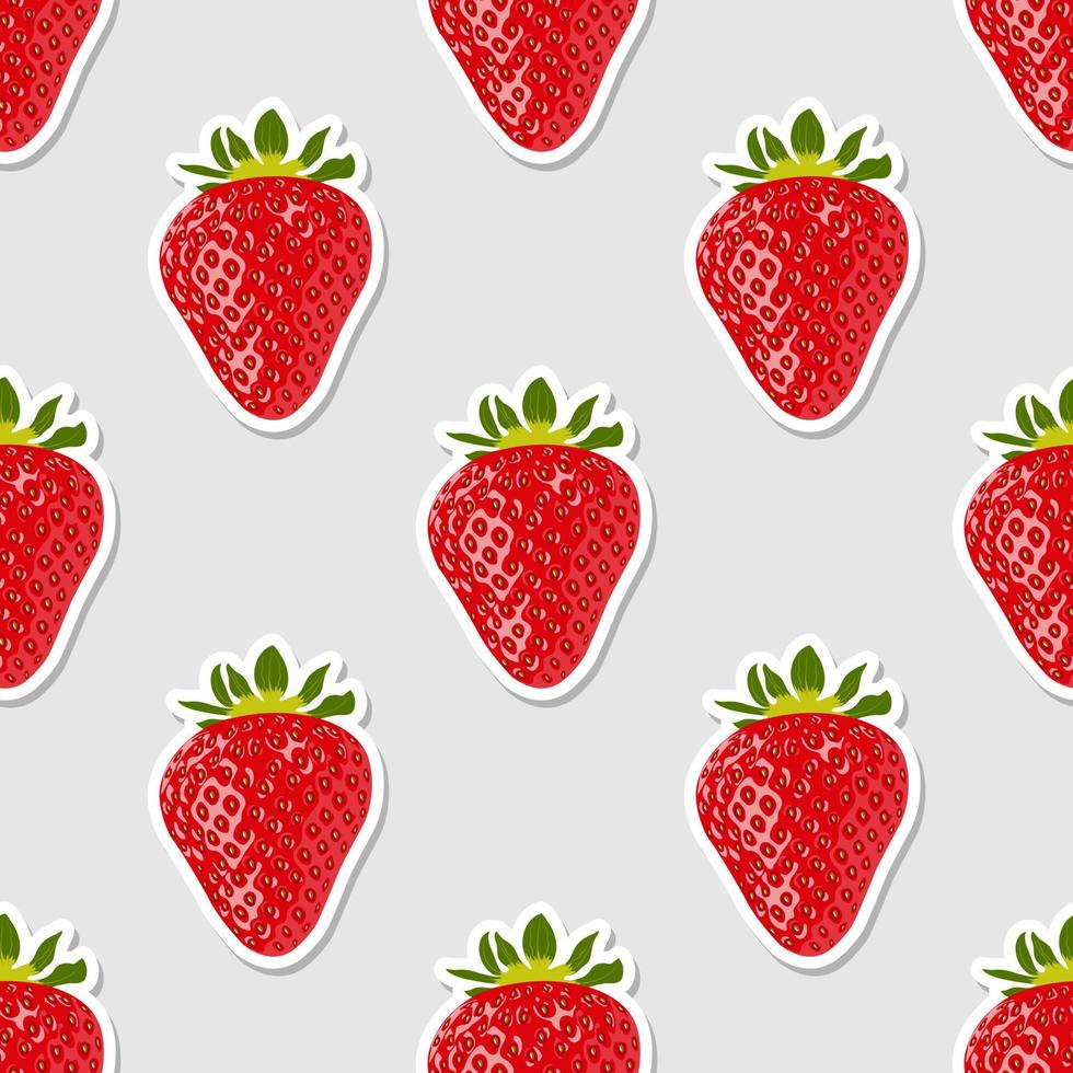 frische Erdbeeren. Aufkleber mit reifen roten Erdbeeren auf grauem Hintergrund. nahtloser Vektorhintergrund. Erdbeerrote Textur. vektor
