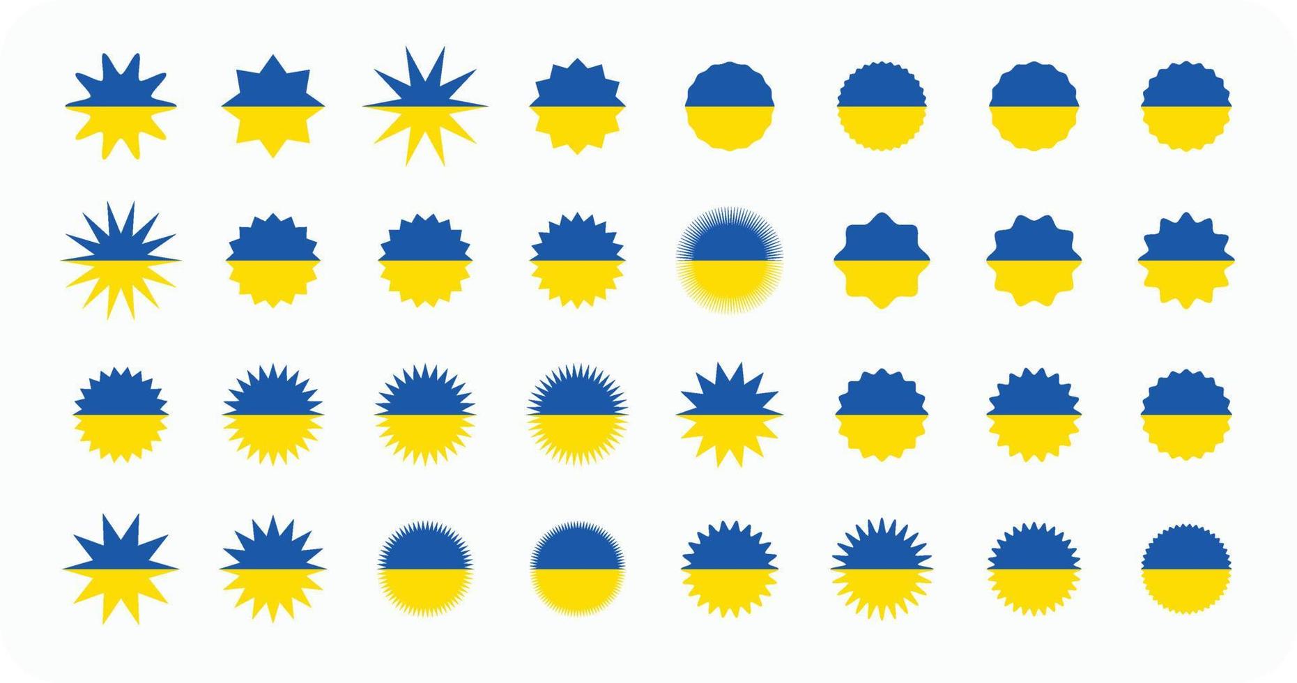 Ukrainas flagga. blå och gula isolerade starburst märken. vektor