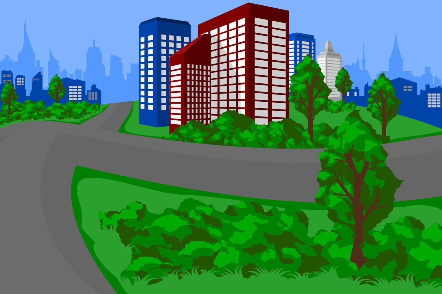 editierbarer Vektor der Stadtlandschaft mit grüner Umgebung für städtische Umgebungsillustration