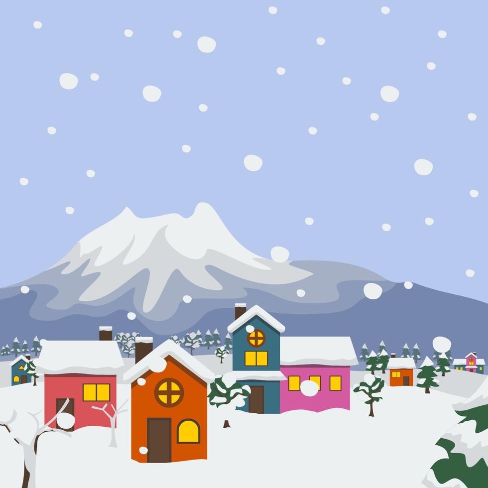 editierbare Vektorillustration eines Dorfes in der Wintersaison im flachen Stil vektor